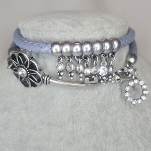 Premier Designs Keeper Pastel Blue Leather Wrap Bracelet Key Charm Crystal NWOT
